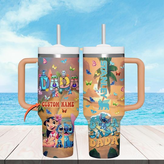 Personalized Disney Stitch 40oz Tumbler, Dada Lilo And Stitch Tumbler For Fan, Stitch 2025 Drinkware Tumbler, Disney Steel Cup