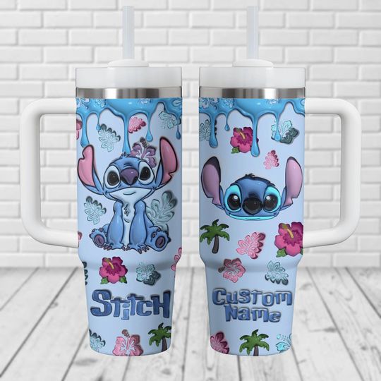 Custom Stitch Floral 40oz Tumbler, Lilo And Stitch Stainless Tumbler, Ohana Means Family Tumbler Cup, Disney Stitch Tumbler