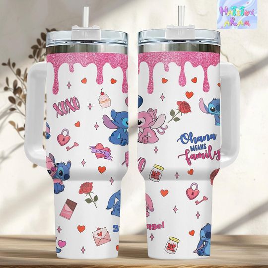 Ohana Means Family Stitch Tumbler 40oz, Disney Stitch Tumbler, Lilo and Stitch Gift, Gift for Stitch Lover