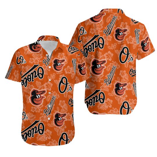 baltimore basebal oriole button down shirt, orange bird, retro gift