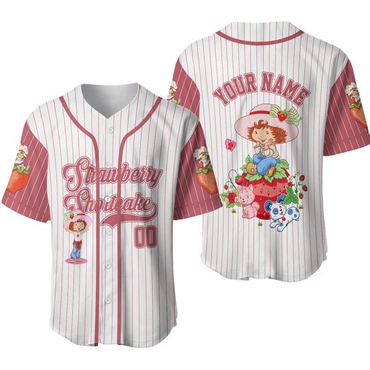 Custom Name Strawberry Shortcake Baseball Jersey, Gift for Kids, Gift For Baseball Fans, Sweet Girl , Strawberry Birthday Gift