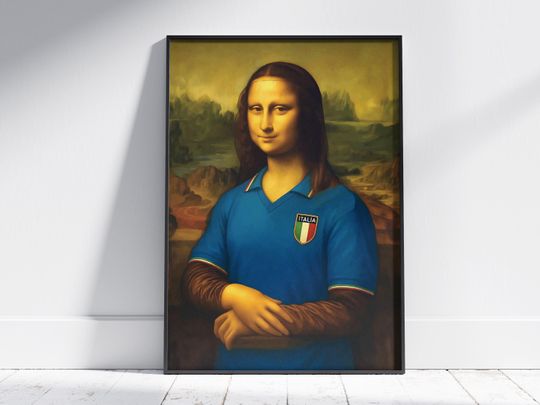 Mona Lisa Italy 1982 Jersey Poster - Surreal Azzurri World Cup Wall Decor - for Calcio Fans