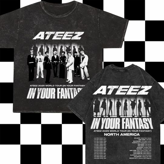 Retro Ateez 2025 World Tour in Your Fantasy Mineral Washed Tee, Ateez World Tour 2025 in North America Shirt, ATEEZ Lemon Drop Shirt