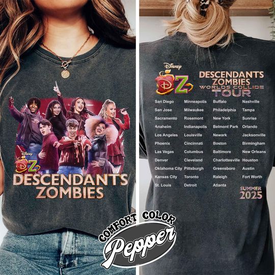 Disney Descendants Zombies Worlds Collide 2-Sided T-Shirt, Disneyland Summer Tour 2025