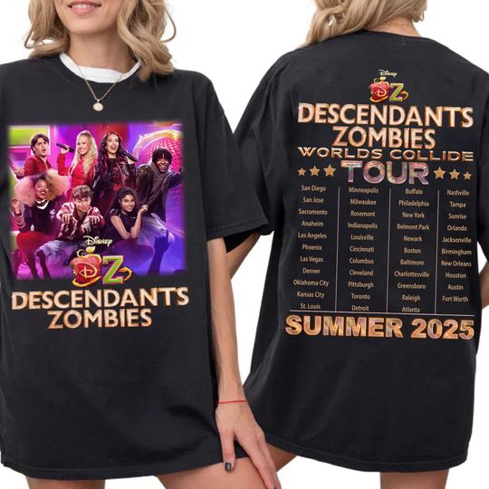 Descendants Zombies World Tour Double Sided T-Shirt, The Rise Of Red Group Concert, Summer Music Festival 2025, Worlds Collide Tour 2025