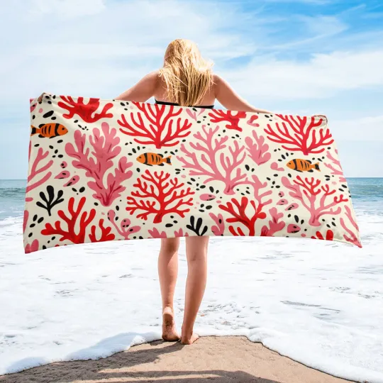 Ocean Coral Reef Beach Towel - Nautical Marine Life Design