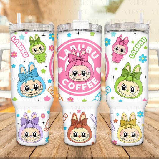 Labubu Tumblers 40 oz With Handle, Monster Character Tumber, Gift For Kids, Back To School Gift Idea