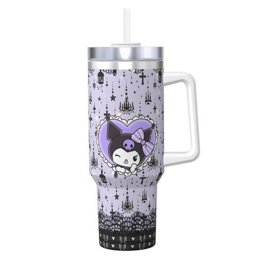 Cute Kuromi Tumblers 40 oz With Handle, Gift For Kids, Back To School Gift Idea