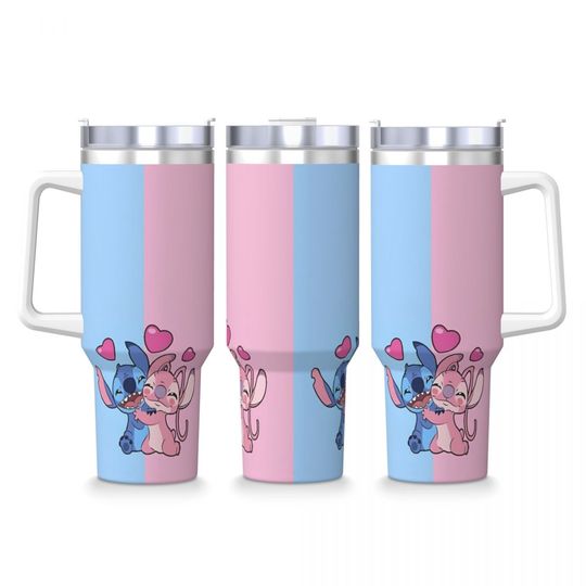 Kawaii Stitch And Angel Tumblers 40 oz With Handle,  Gift For Kids, Back To School Gift Idea