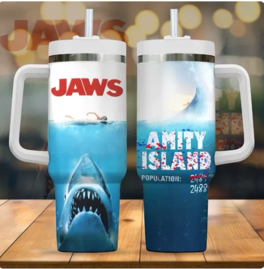 Jaws Movies Custom Cup 40 oz Tumbler With Handle