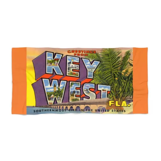 Key West FL Beach Bath Pool Towel ~ Historic Greetings From Retro Vintage Art