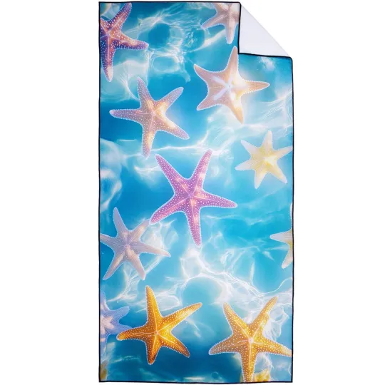 Colorful Starfish Beach Towel Oversized 36" x 72" Thin Lightweight Sand Free ...