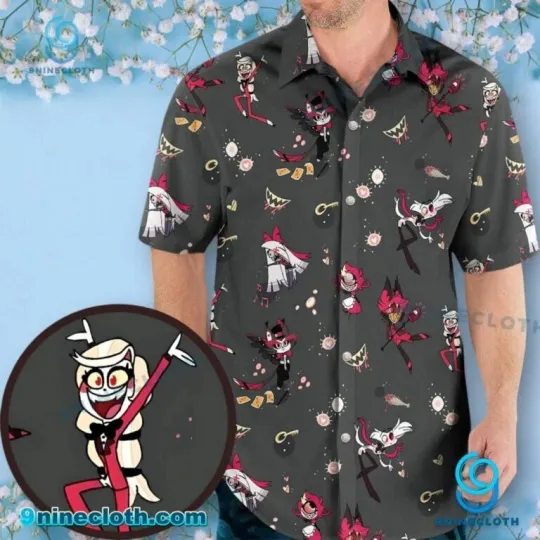 Helluva Hazbin Hotel Hawaiian Shirt Casual Button Down Unisex