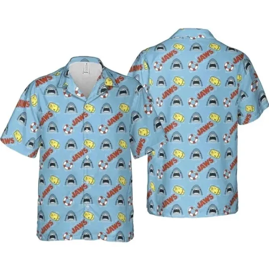 Jaws Shark Hawaiian Button Down Shirt for Adults