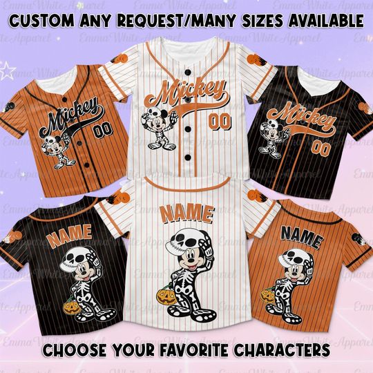 Disney Mickey Skeleton Jersey, Disney Mickey Friends Characters Halloween Jersey, Mickey Spooky Season Shirt, Mickey And Co Skeleton Shirt