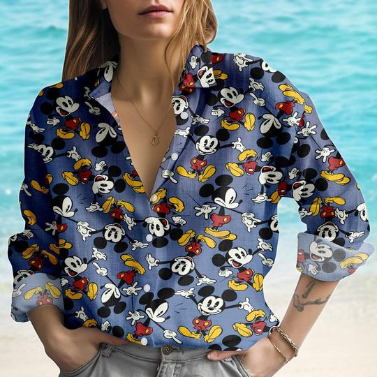 Vintage Mickey Mouse Blouse Shirt, Disney Women Casual Shirt, Cute Retro Character Vacation Shirt, Magic Kingdom Merch, Gift For Her