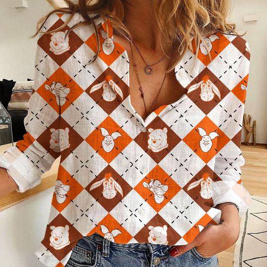 Pooh And Friends Piglet, Eeyore, Tigger  Women's Casual Shirt, Disney Women Shirt, Magic Kingdom Shirt, Disney Vintage Shirt