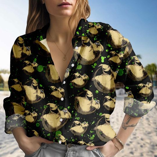 Oogie Boogie Linen-Look Shirt, Nightmare Before Christmas Halloween Blouse Shirt, Spooky Disney Villain Shirt