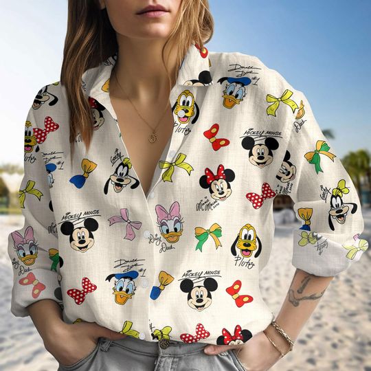 Mickey And Friends Blouse Shirt, Minnie Donald Goofy Shirt, Coquette Bows Signatures Shirt, Mickey Mouse Blouse Shirt, Disney Outfit