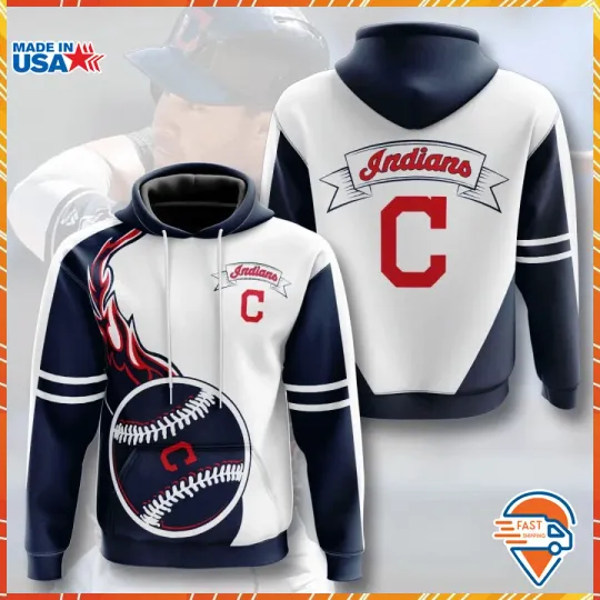 Cleveland Indians Hoodies Flame Balls Premium Hoodie 3D All Over Printed S-5XL