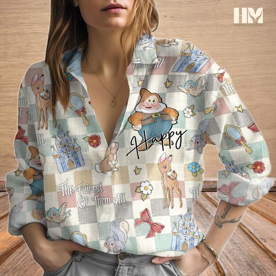 Disney Happy Dwarf Blouse Shirt, Disney Princess Shirt Women, Snow White And Seven Dwarfs Shirt, Magic Kingdom Outfit, Disneyland Trip