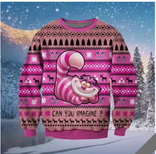 Funny Cheshire Cat Can You Imagine Pink Theme 3D SWEATER US SIZE BEST PRICE