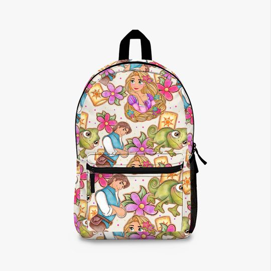 Rapunzel Tangled Backpack Disney Princess Bag for School or Travel Pascal Flynn Ryder Design, Magical Park Day Bag, Tower Adventure Gift