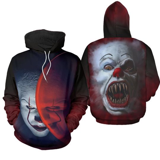 Halloween Pennywise Hoodies, Pennywise Clown It Hoodie, Stitch 3D All Over Print T-Shirt, Halloween Horror Tee, Horror Movie Shirt