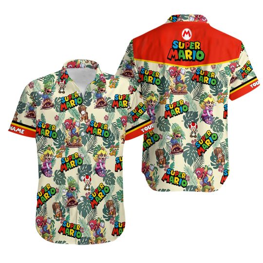 Mario Button Shirt, Super Mario Hawaiian Shirt