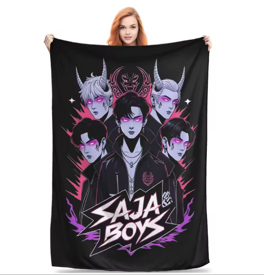 Saja Boys Kpop Demon Hunters Fleece Blanket for Couch, Chair, or Bed, Back To School Gift For Kids