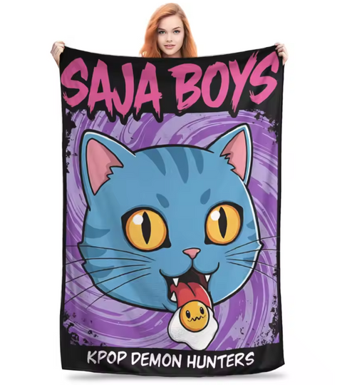 Saja Boys Kpop Demon Hunters Fleece Blanket for Couch, Chair, or Bed, Back To School Gift For Kids