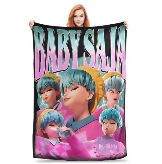 Saja Boys Team Retro Style 80s  Blanket Fleece Kpop Demon Hunters