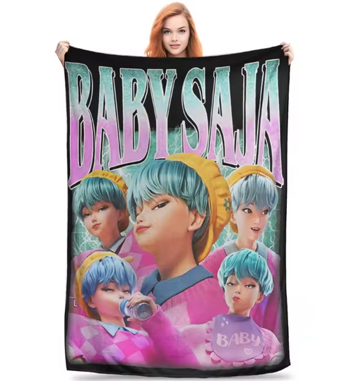 KPop Demon Hunters Baby Saja Fleece Blanket for Couch, Chair, or Bed, Back To School Gift For Kids