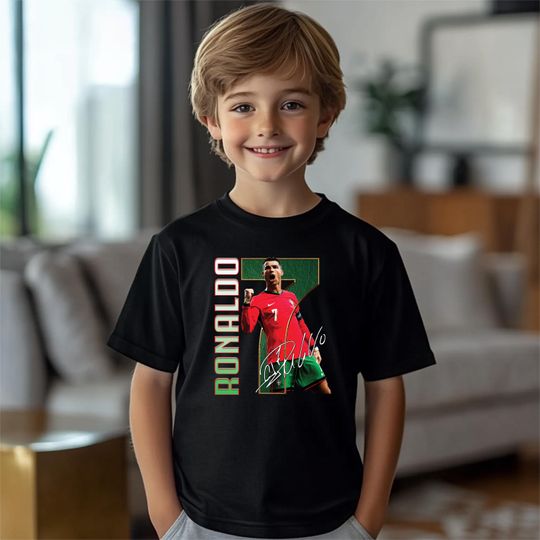 Cristiano Ronaldo Youth T-Shirt, Ronaldo 7 Soccer Tee for Kids