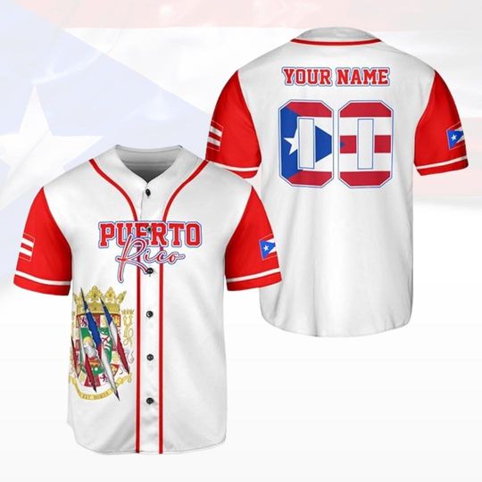Personalized Puerto Rico Baseball Shirt  Custom Team Name Jersey, Puerto Rican Baseball Shirt for Men, Sports Fans & Puerto Rican Pride