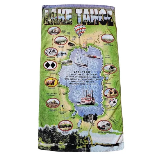Lake Tahoe Map Beach Towel Travel Destination Tourist Tourism Vacation