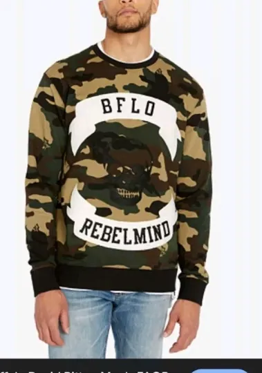 Buffalo David Bitton Men XXL Green Camo Long Sleeve 3D Graphic Sweater Rebel