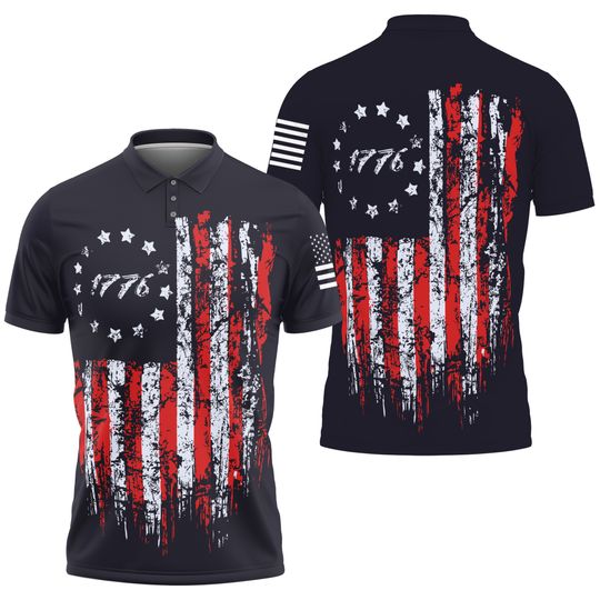Fourth of July American Flag Golf Polo Shirt for Men