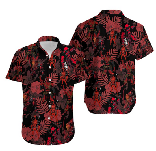 Disney Deadpool Tropical Summer Happy, Deadpool Superhero Button Up Hawaiian Shirt