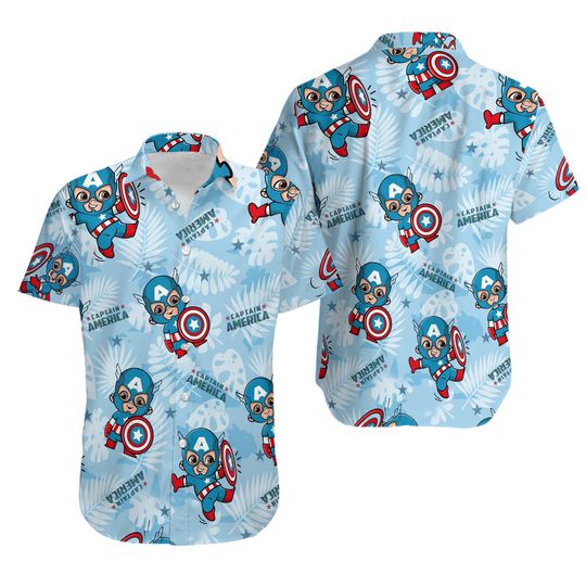 Captain America Hawaiian Button Down Shirt Unisex Adults