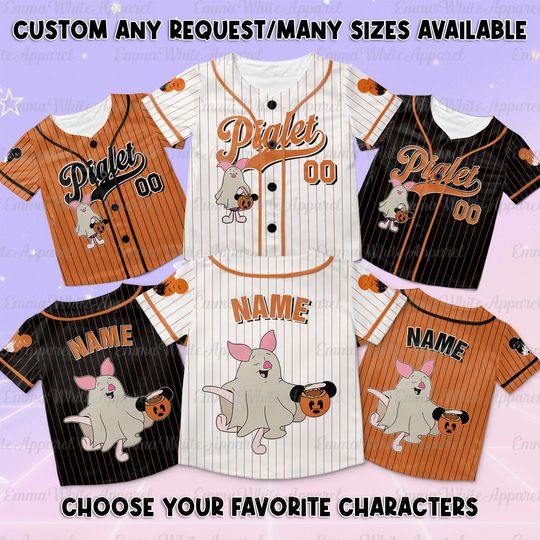 Disney Piglet Ghost Jersey, Disney Winnie The Pooh Characters Ghost Jersey, Spooky Piglet Boo Jersey, Disneyland Halloween Family Shirt