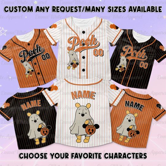 Disney Pooh Bear Ghost Jersey, Disney Winnie The Pooh Characters Ghost Jersey, Spooky Pooh Boo Jersey, Disneyland Halloween Family Shirt