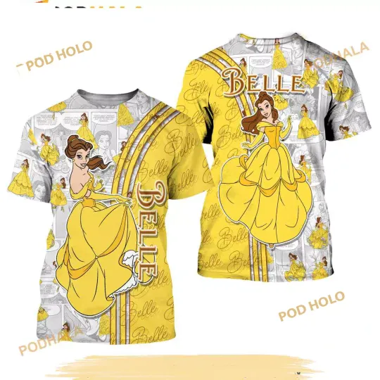 Belle Princess Yellow Cross Comic Book Disney Unisex 3D Shirt