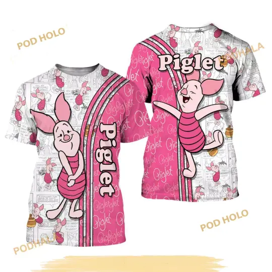 Cute Pink Piglet Cross Comic Book Patterns Disney Outfits Unisex Casual Shirt 3D