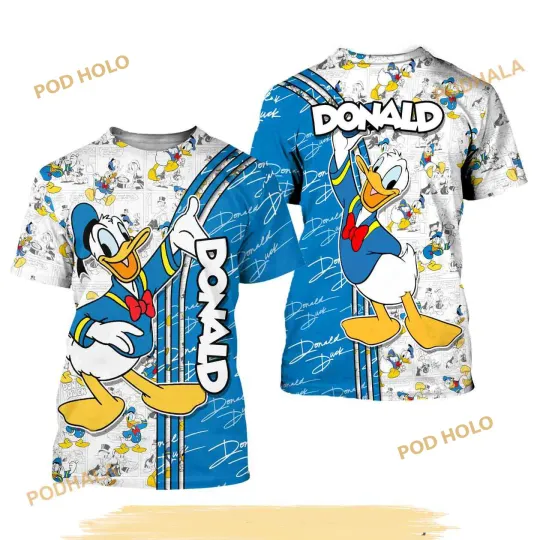 Blue Donald Duck Cross Comic Book Patterns Disney Unisex 3D Shirt