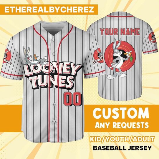 Personalize Looney Tunes Bug Bunny, Baseball Team Outfit, Gift for Space Jamz Fans, Tune Squad Jersey, Family Jersey