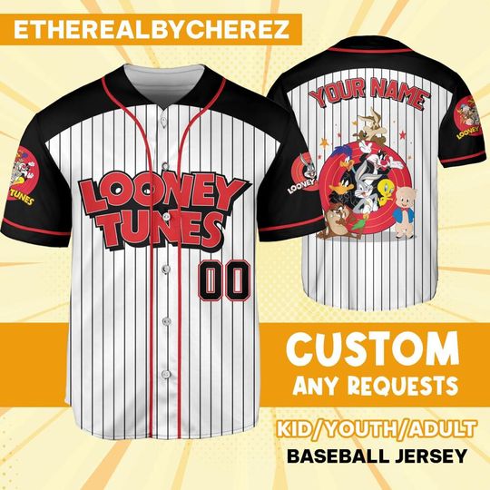 Personalize Looney Tunes Multicolor, Baseball Team Outfit, Gift for Space Jamz Fans, Tune Squad Jersey, Family Jersey
