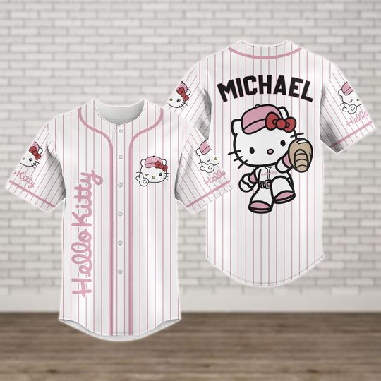 Custom Hello Kitty Baseball Jersey, Cute Kitty Cat Baseball Shirt, Movie Cartoon Jersey Shirt, Cute Hello Kitty Gift For Her Women Girl