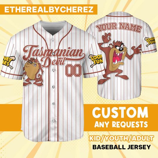 Custom Looney Tune Tasmanian Devil Simple Baseball, Custom Kids, Youth, Adult, Birthday, Cartoon Team Outfit
