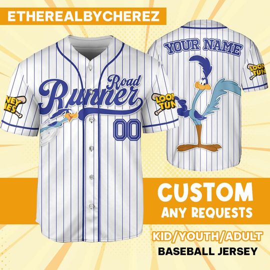 Custom Looney Road Runner Simple Baseball, Custom Kids, Youth, Adult, Birthday, Cartoon Team Outfit